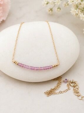 New Handmade Natural Pink Sapphire Necklace 14K Gold Filled | 5th Anniversary